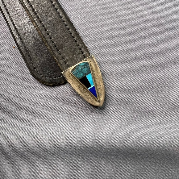 Vintage Navajo Yazzie Sterling silver turquoise & lapis belt caballo leather - Picture 15 of 16